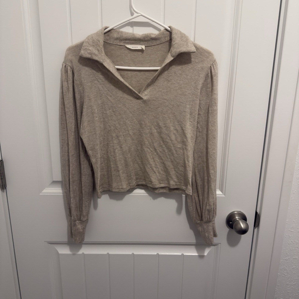 Lush Women's Beige Crop Collared Sweater‎ Size Small